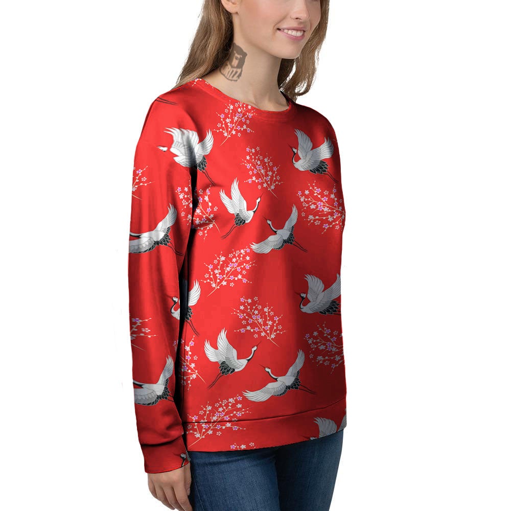 Crane Bird Japanese Print Pattern Women's Sweatshirt-grizzshop