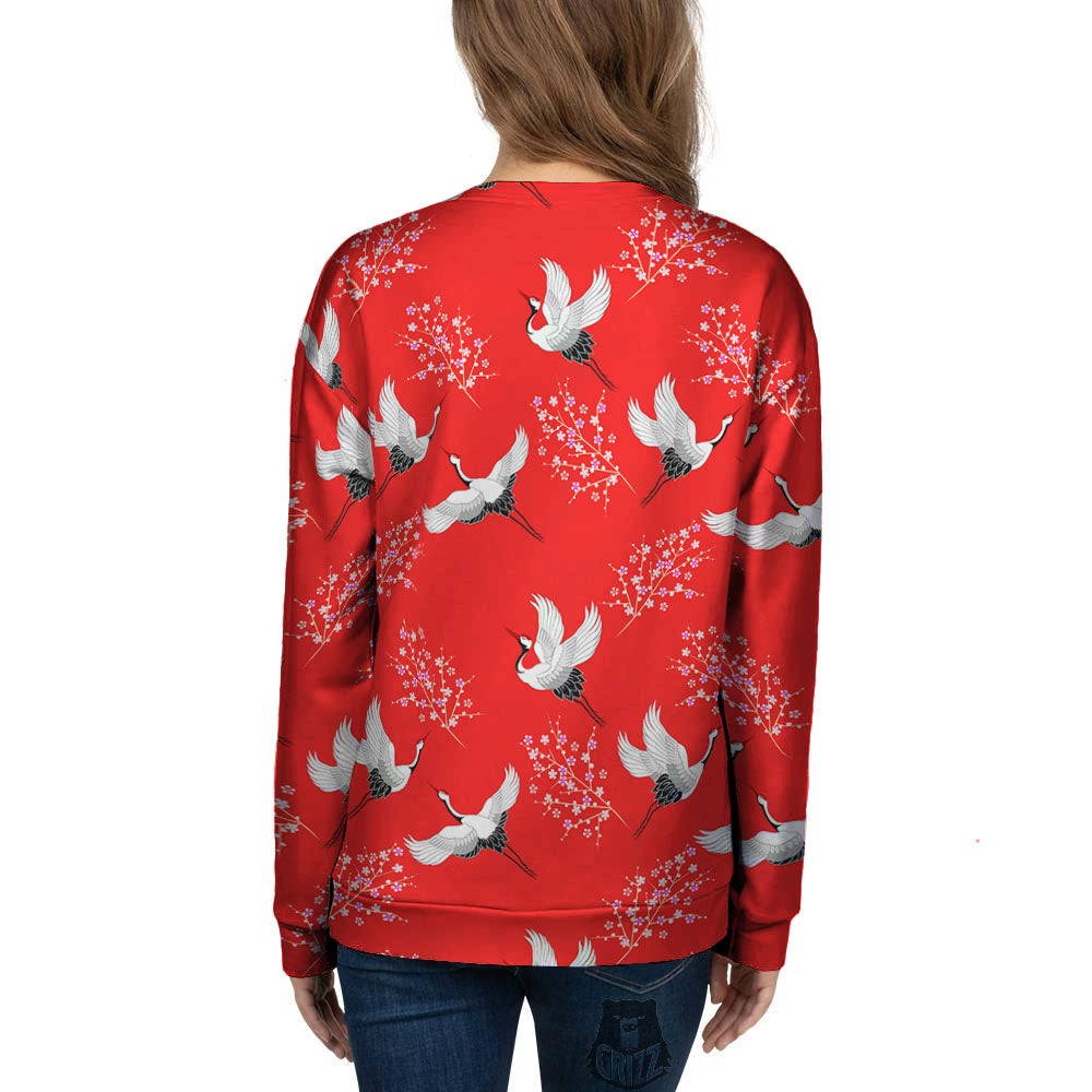 Crane Bird Japanese Print Pattern Women's Sweatshirt-grizzshop