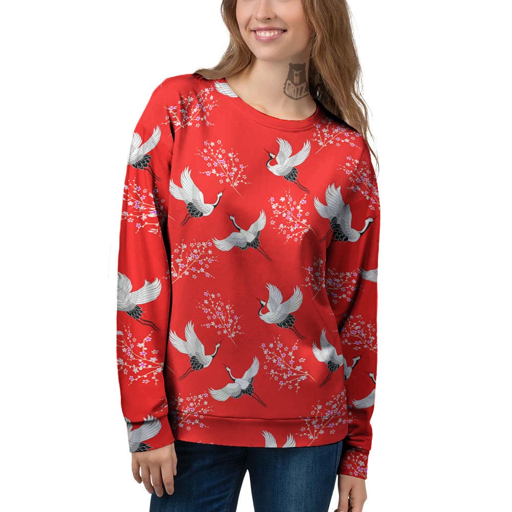 Crane Bird Japanese Print Pattern Women's Sweatshirt-grizzshop