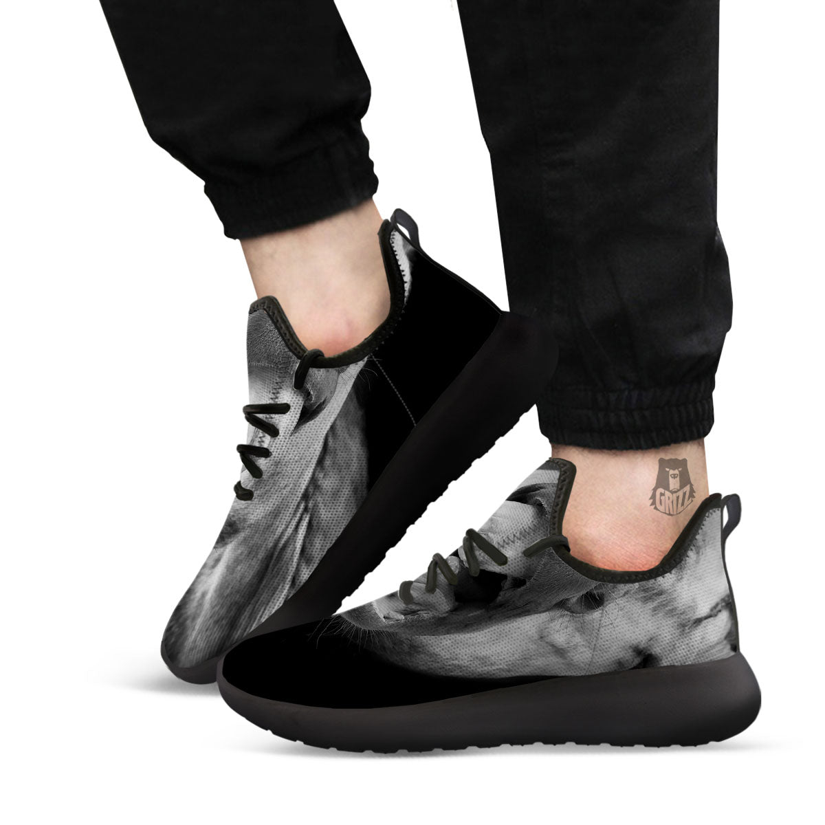 Crazy Donkey White And Black Print Black Athletic Shoes-grizzshop