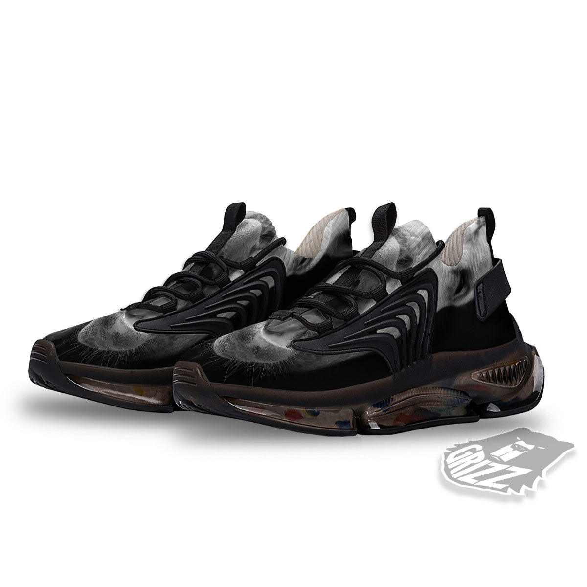 Crazy Donkey White And Black Print Black Gym Shoes-grizzshop