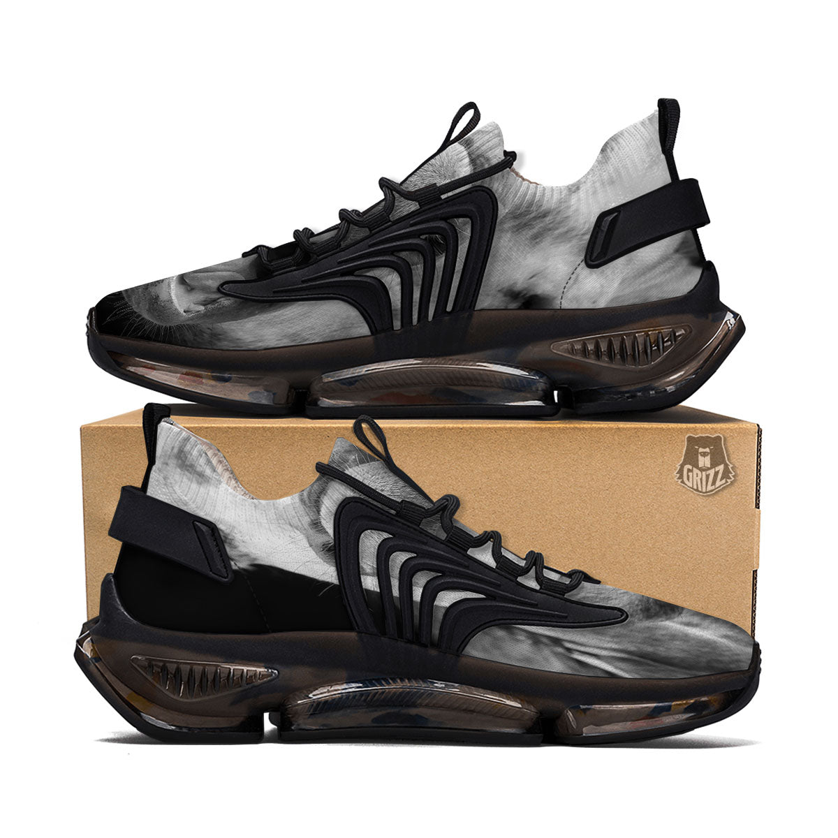 Crazy Donkey White And Black Print Black Gym Shoes-grizzshop