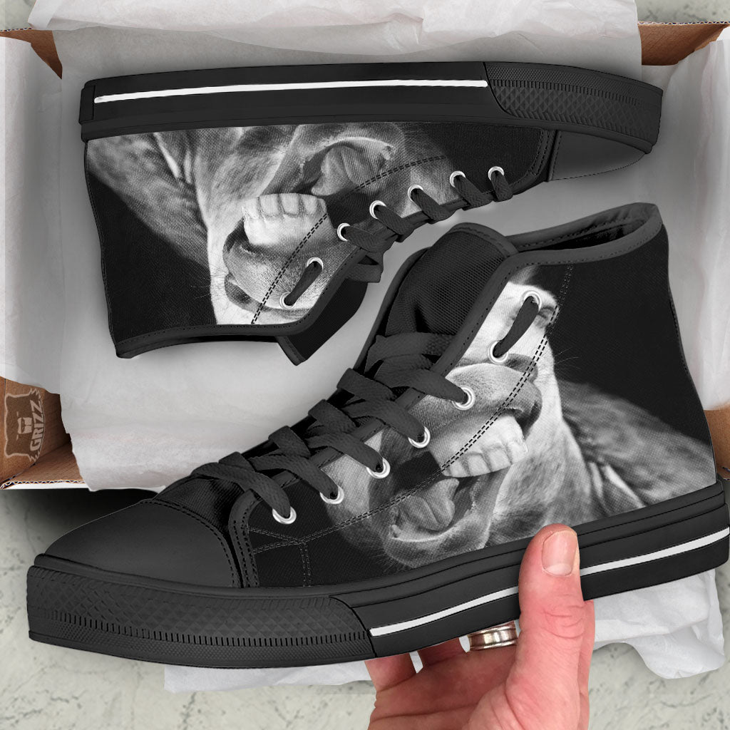 Crazy Donkey White And Black Print Black High Top Shoes-grizzshop