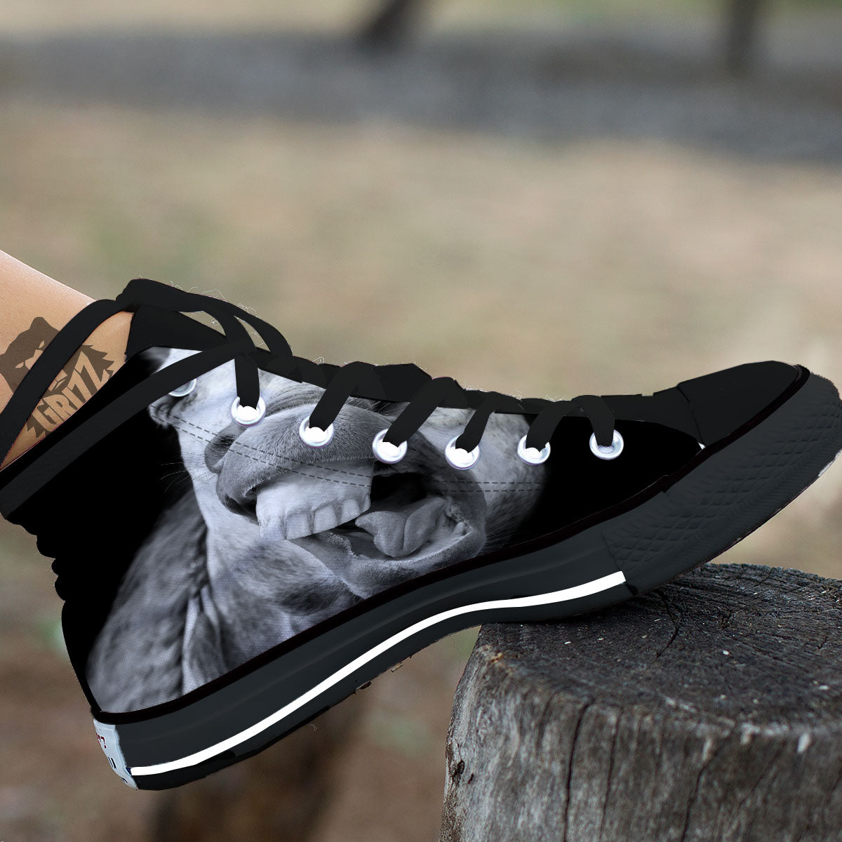 Crazy Donkey White And Black Print Black High Top Shoes-grizzshop