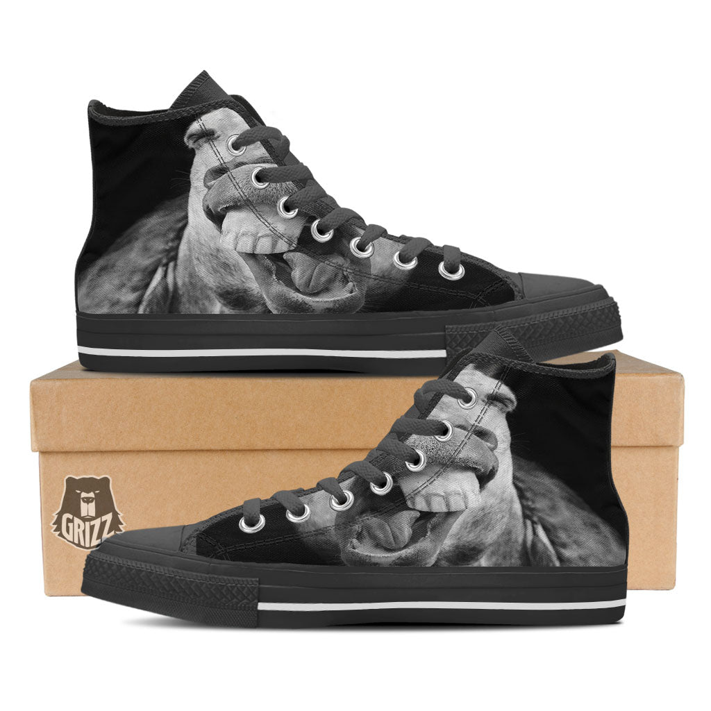 Crazy Donkey White And Black Print Black High Top Shoes-grizzshop
