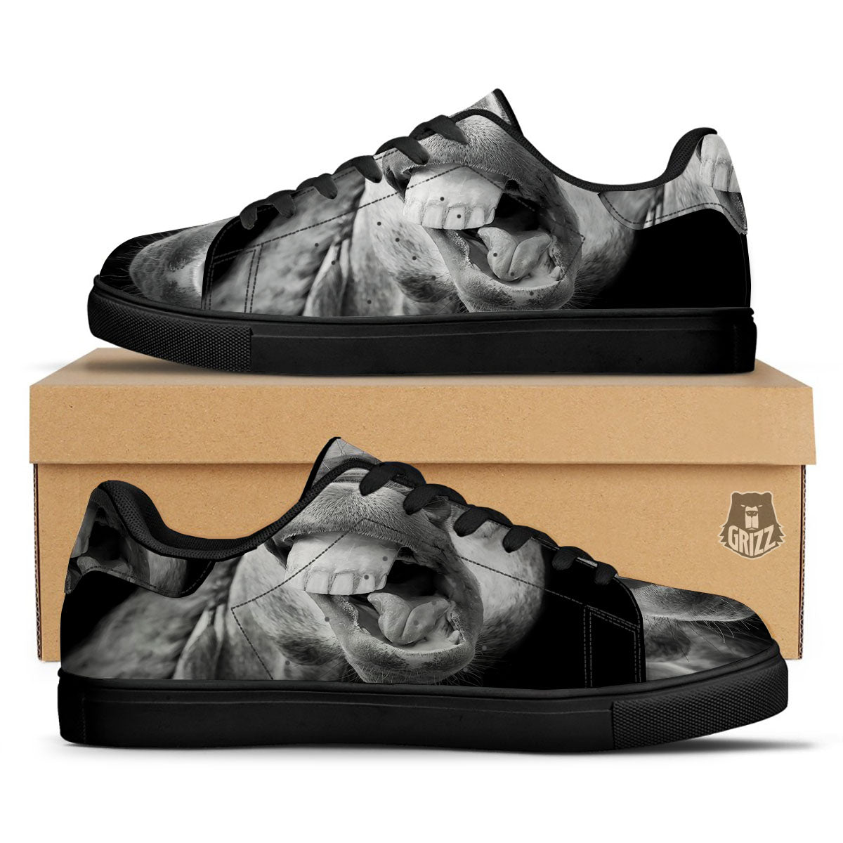 Crazy Donkey White And Black Print Black Low Top Sneakers-grizzshop