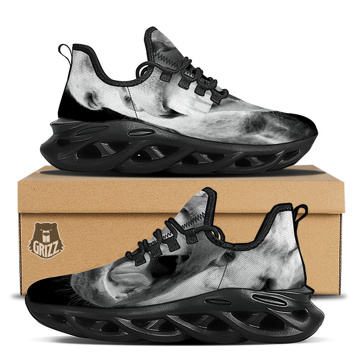 Crazy Donkey White And Black Print Black Running Shoes-grizzshop