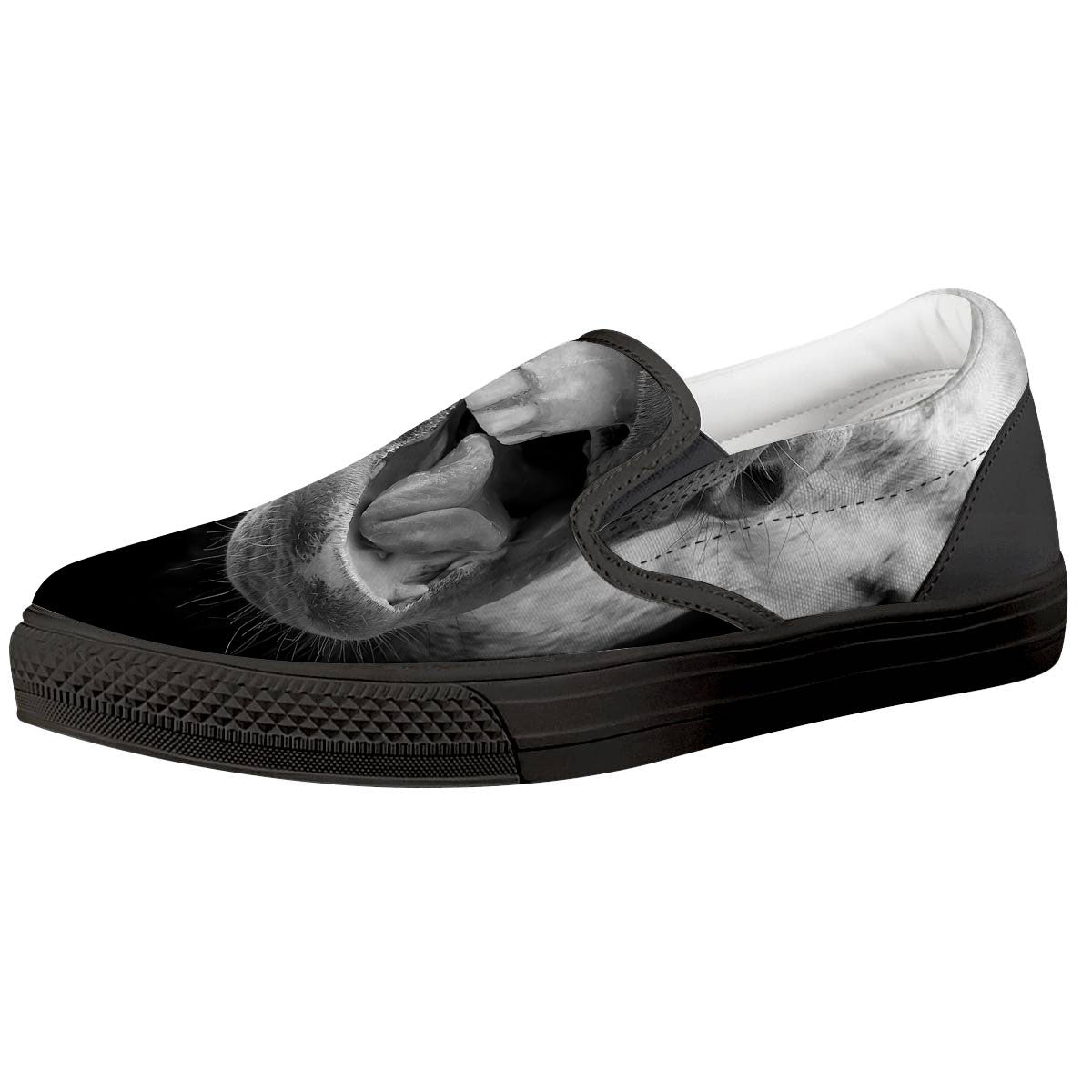 Crazy Donkey White And Black Print Black Slip On Shoes-grizzshop