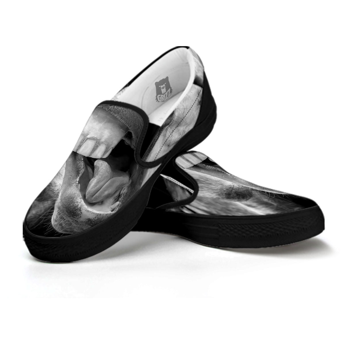 Crazy Donkey White And Black Print Black Slip On Shoes-grizzshop
