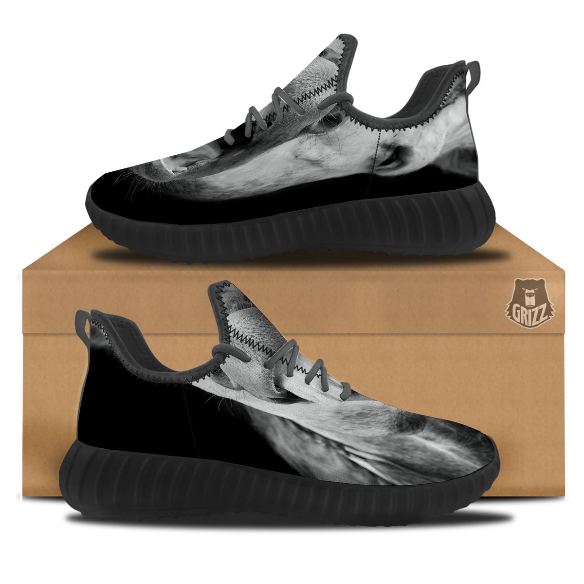 Crazy Donkey White And Black Print Black Walking Shoes-grizzshop