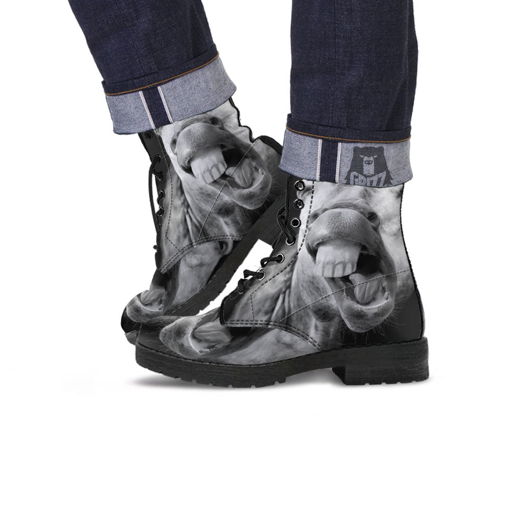 Crazy Donkey White And Black Print Leather Boots-grizzshop