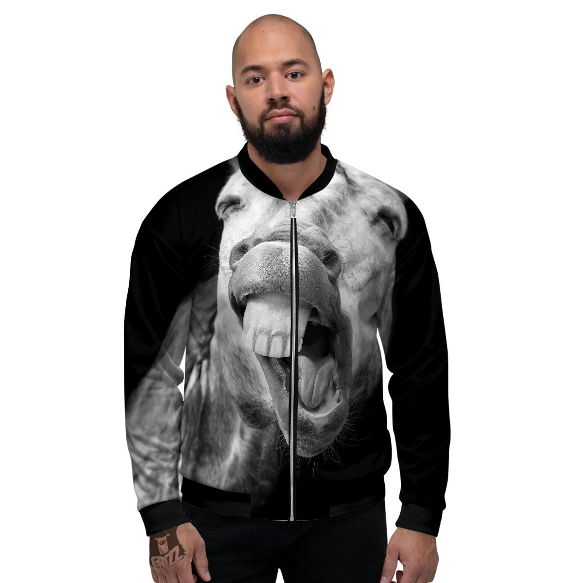 Crazy Donkey White And Black Print Men's Bomber Jacket-grizzshop