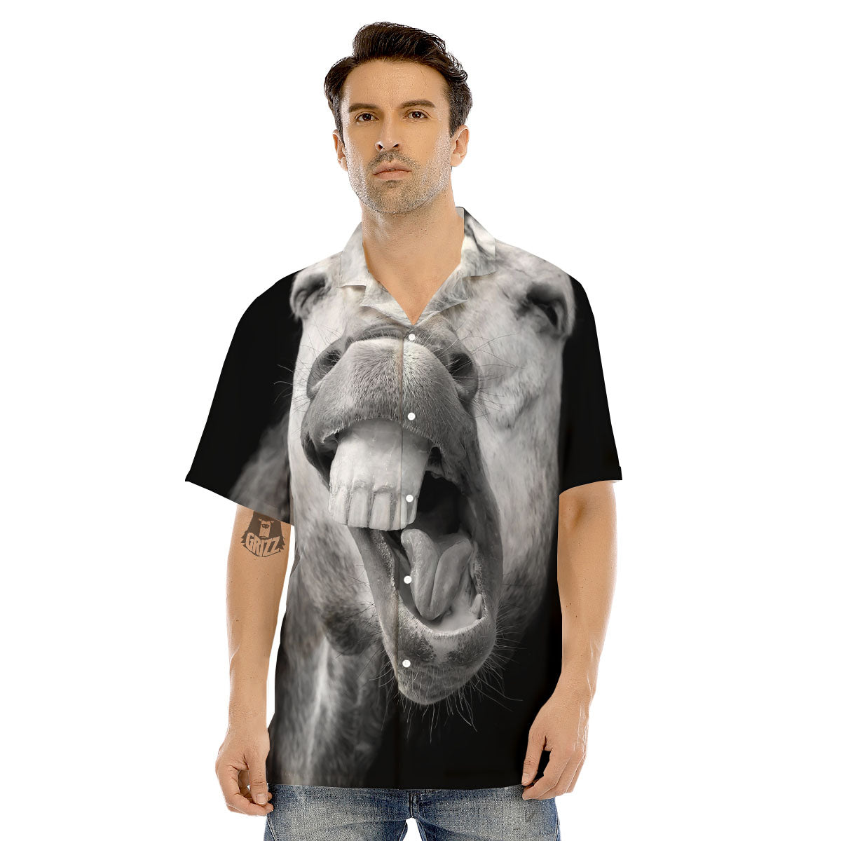 Crazy Donkey White And Black Print Men's Hawaiian Shirt-grizzshop