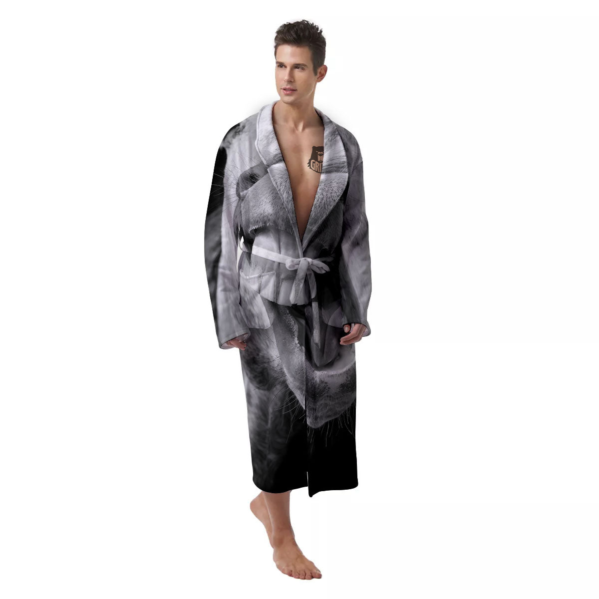 Crazy Donkey White And Black Print Men's Robe-grizzshop