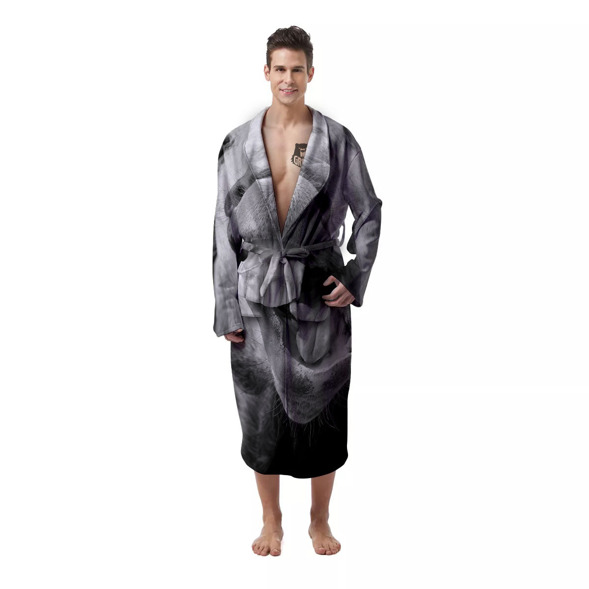 Crazy Donkey White And Black Print Men's Robe-grizzshop