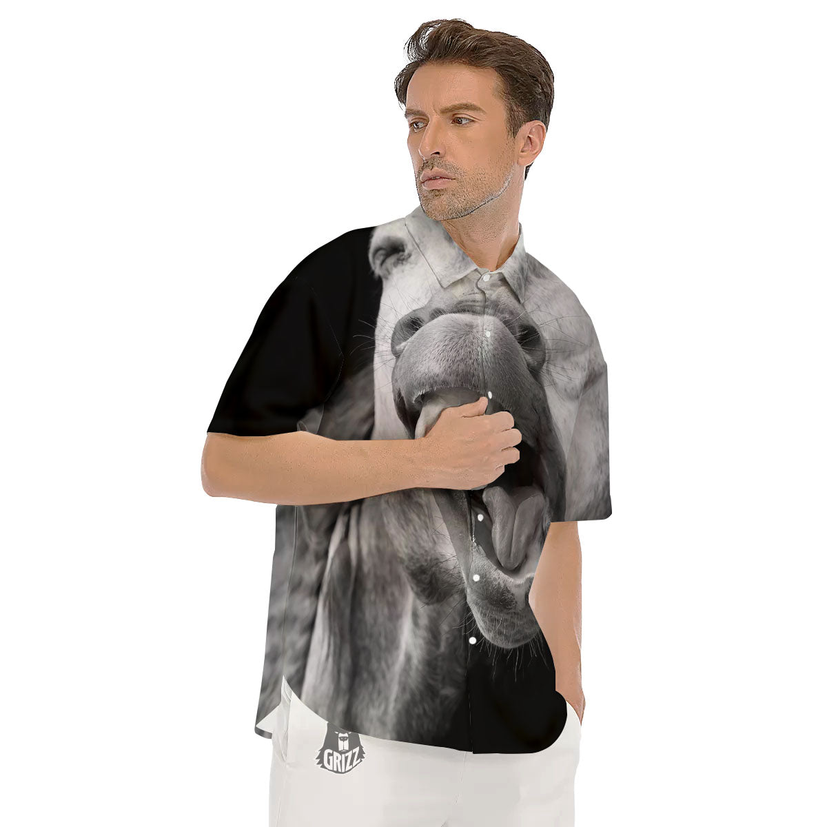 Crazy Donkey White And Black Print Men's Short Sleeve Shirts-grizzshop