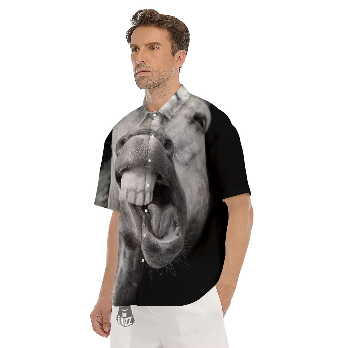 Crazy Donkey White And Black Print Men's Short Sleeve Shirts-grizzshop