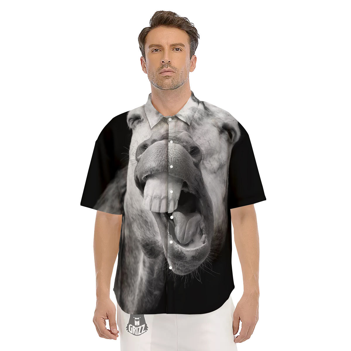 Crazy Donkey White And Black Print Men's Short Sleeve Shirts-grizzshop