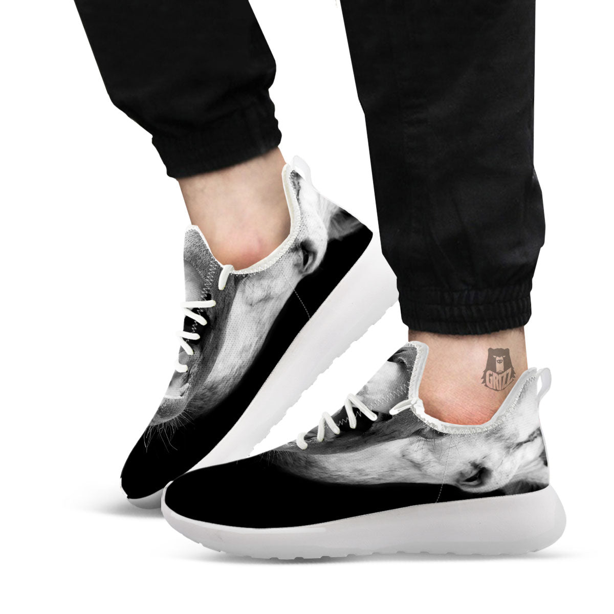 Crazy Donkey White And Black Print White Athletic Shoes-grizzshop