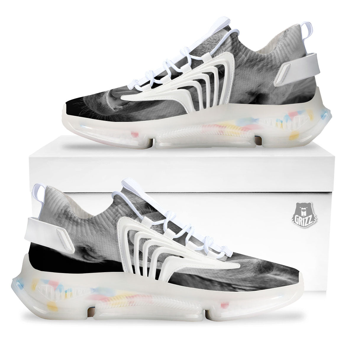 Crazy Donkey White And Black Print White Gym Shoes-grizzshop