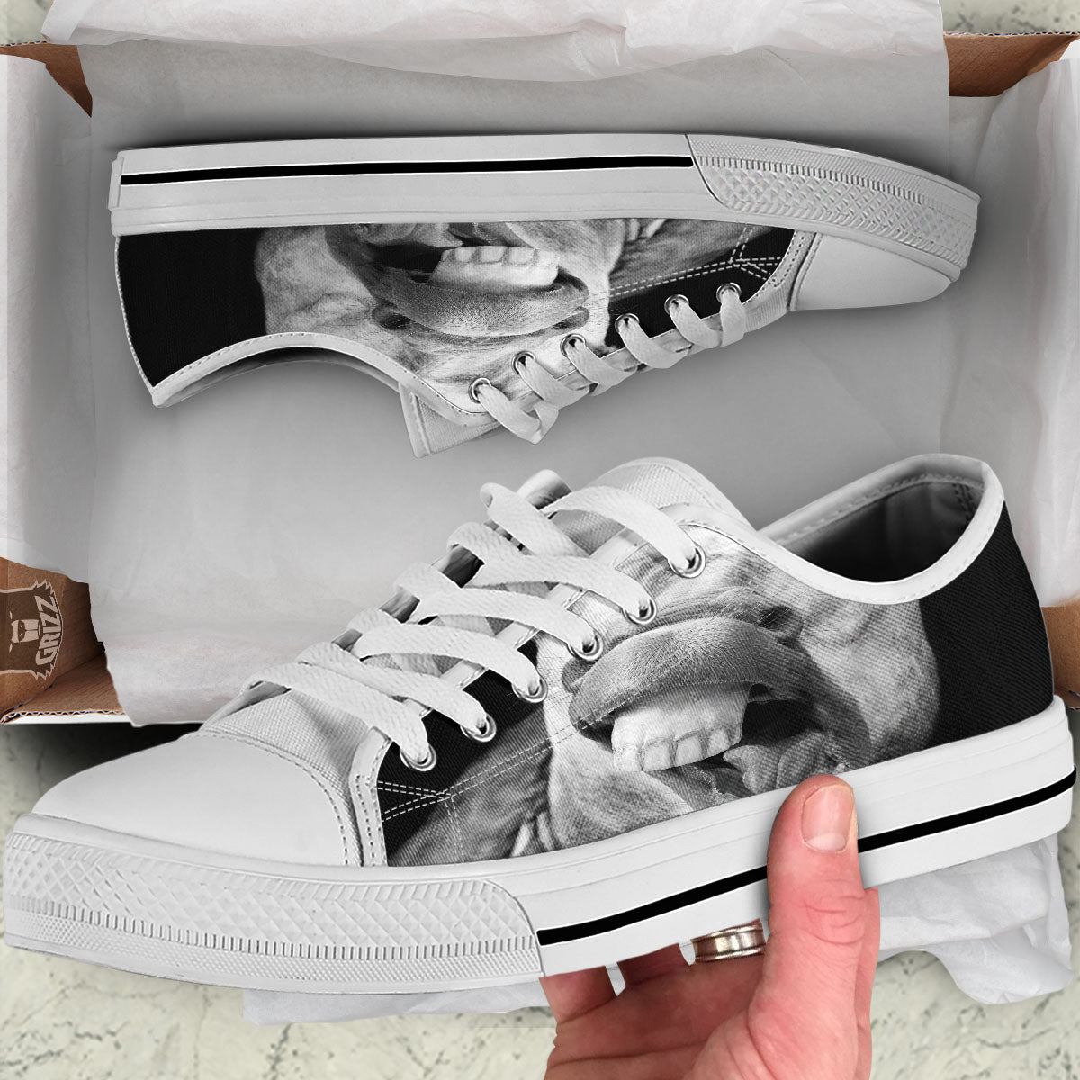 Crazy Donkey White And Black Print White Low Top Shoes-grizzshop