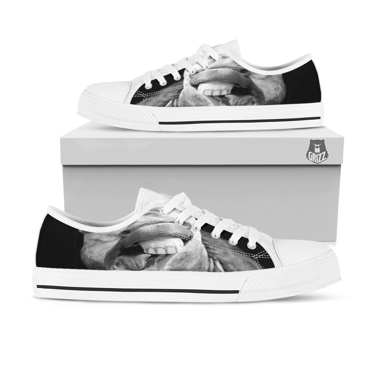 Crazy Donkey White And Black Print White Low Top Shoes-grizzshop
