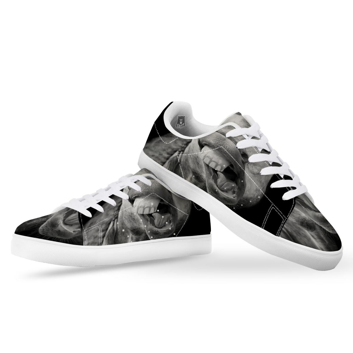 Crazy Donkey White And Black Print White Low Top Sneakers-grizzshop
