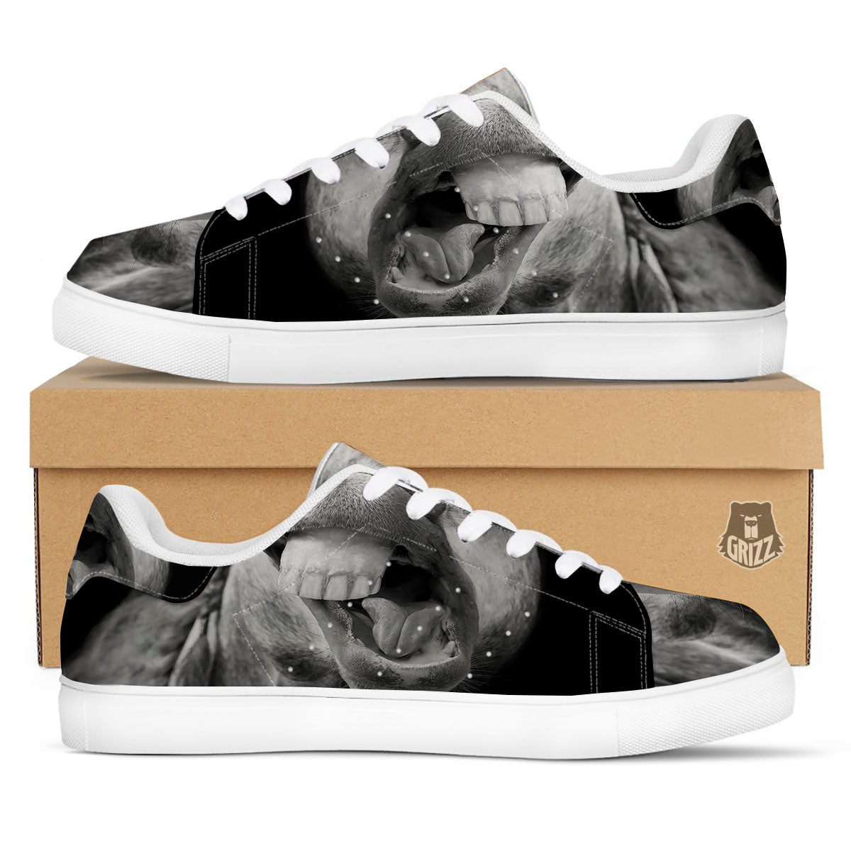 Crazy Donkey White And Black Print White Low Top Sneakers-grizzshop