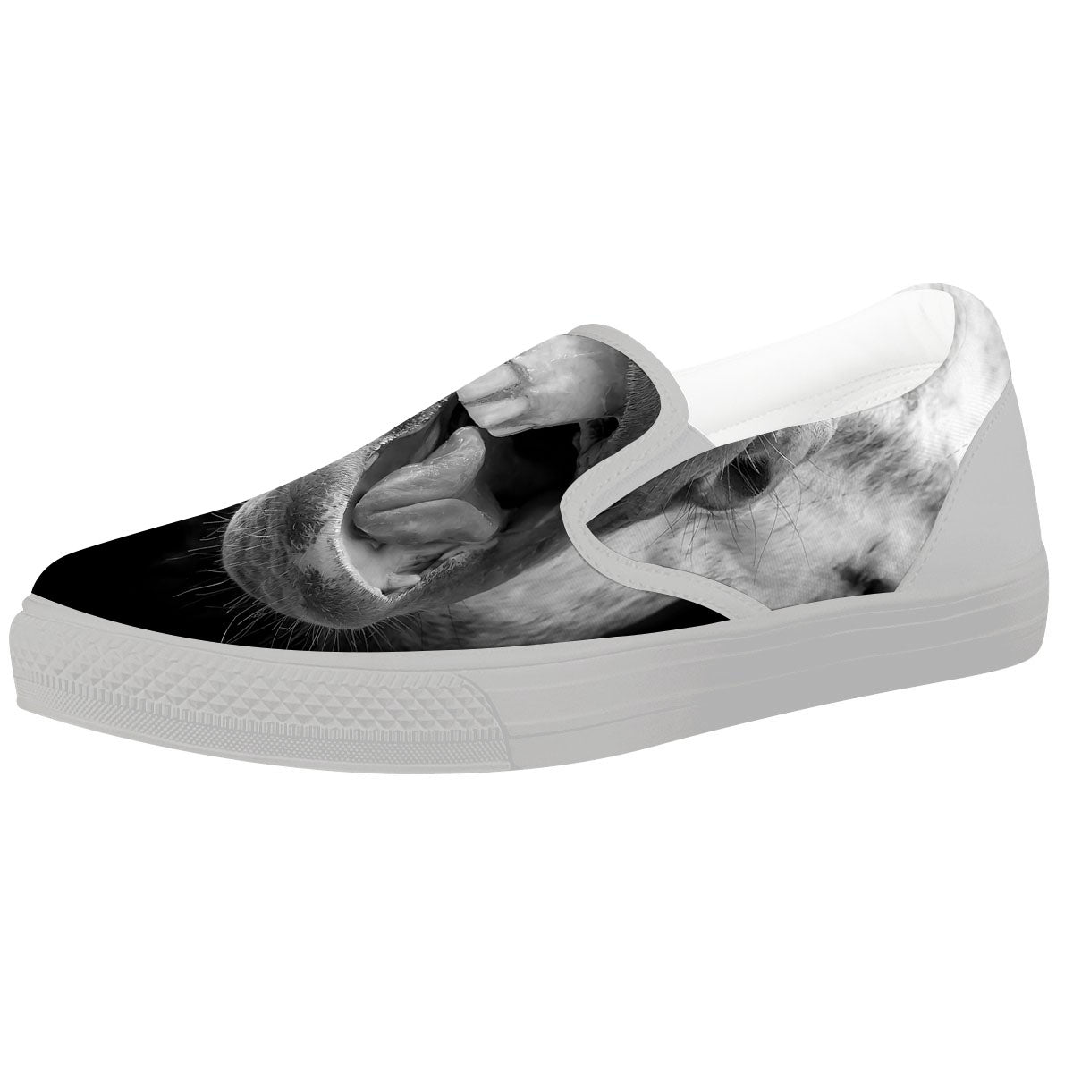 Crazy Donkey White And Black Print White Slip On Shoes-grizzshop