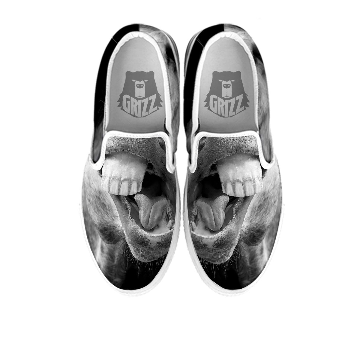 Crazy Donkey White And Black Print White Slip On Shoes-grizzshop