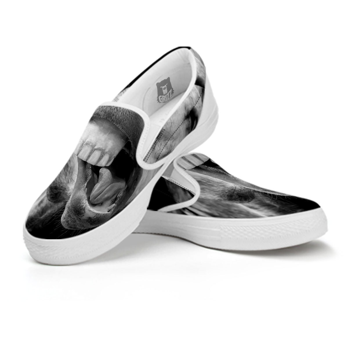 Crazy Donkey White And Black Print White Slip On Shoes-grizzshop