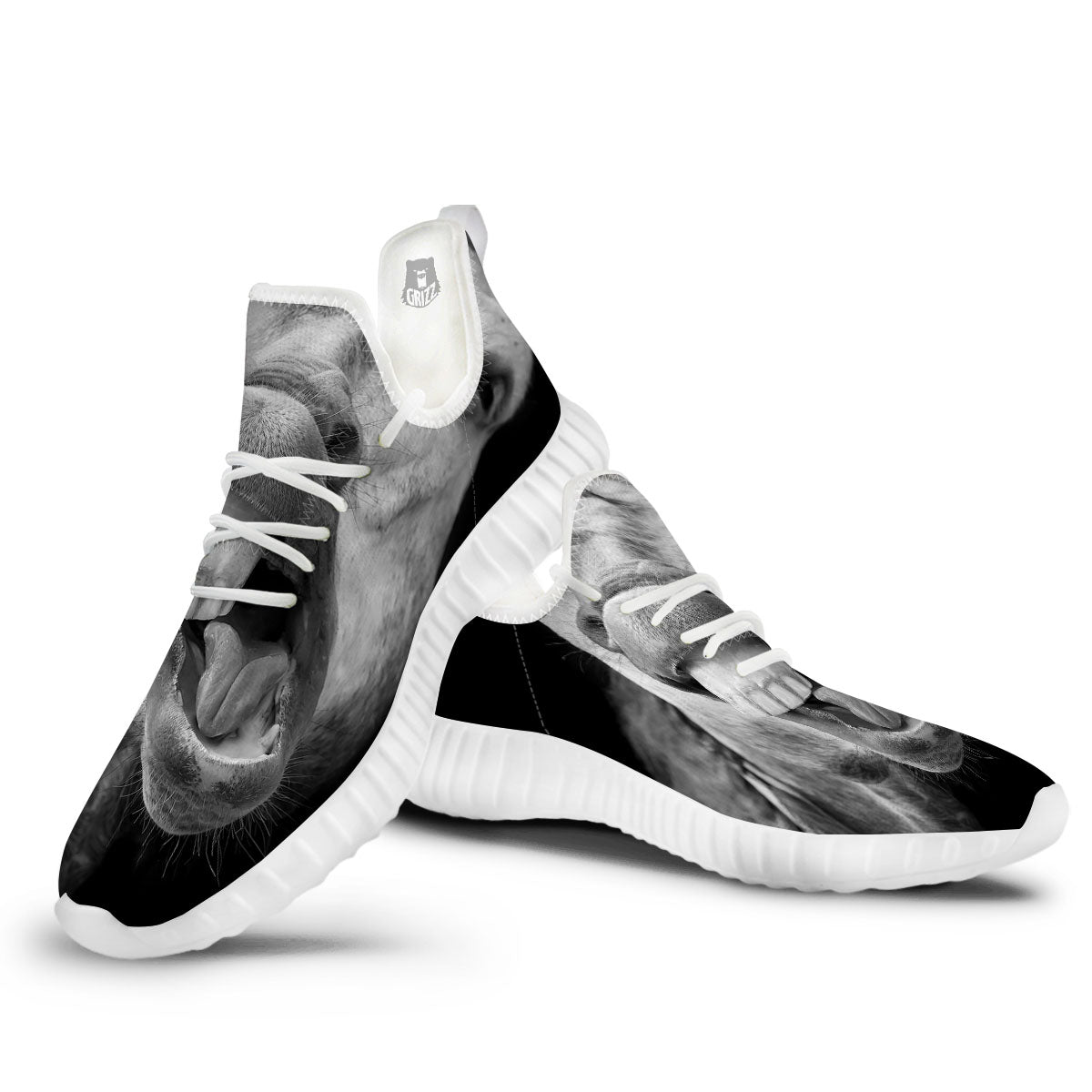 Crazy Donkey White And Black Print White Walking Shoes-grizzshop