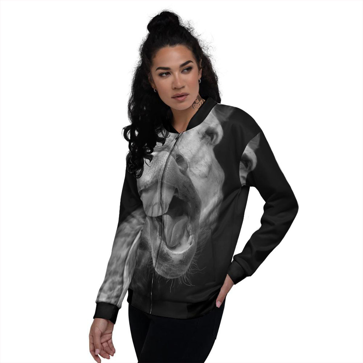 Crazy Donkey White And Black Print Women's Bomber Jacket-grizzshop