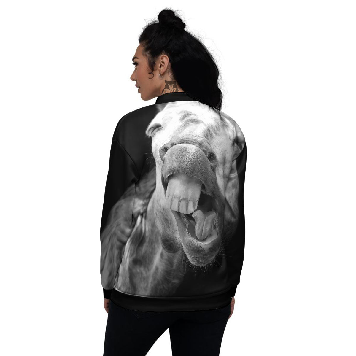 Crazy Donkey White And Black Print Women's Bomber Jacket-grizzshop