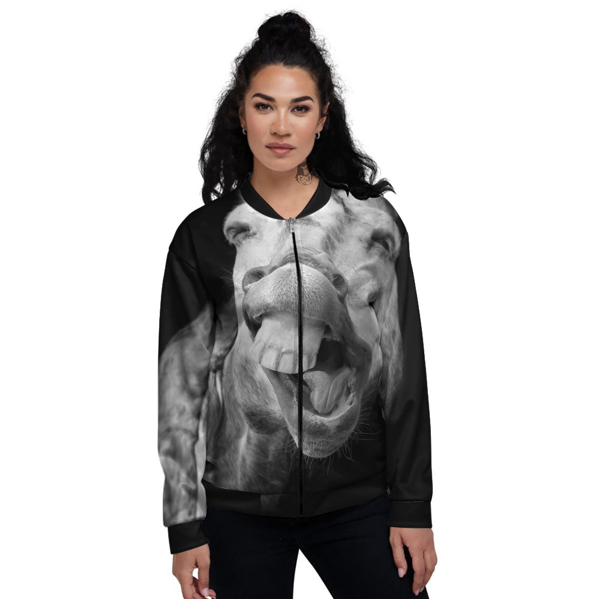 Crazy Donkey White And Black Print Women's Bomber Jacket-grizzshop