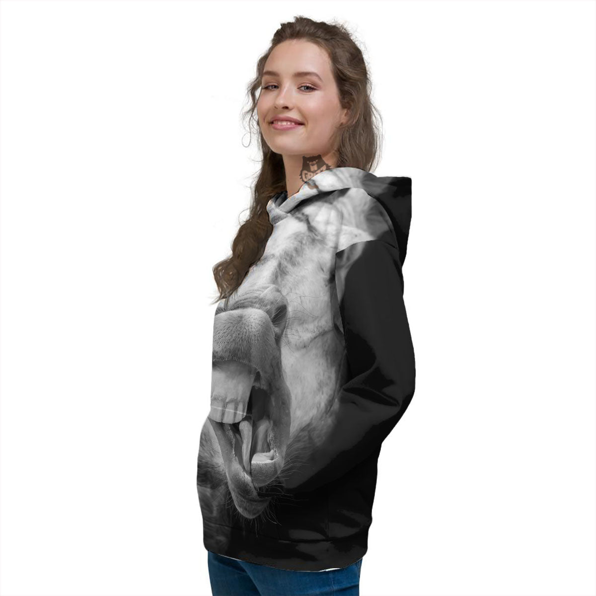 Crazy Donkey White And Black Print Women's Hoodie-grizzshop