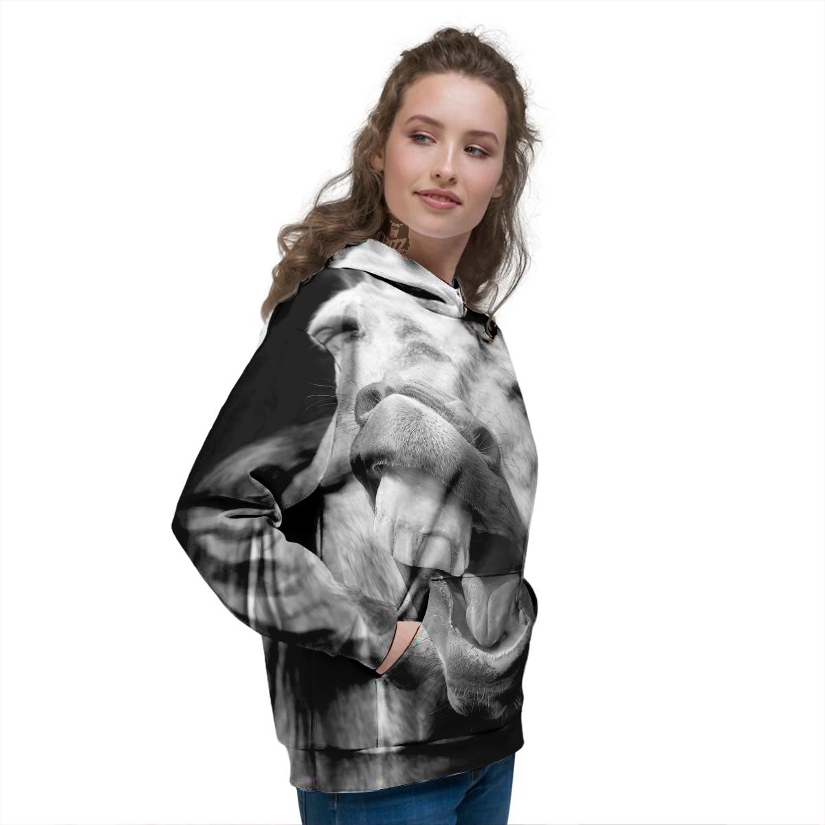 Crazy Donkey White And Black Print Women's Hoodie-grizzshop
