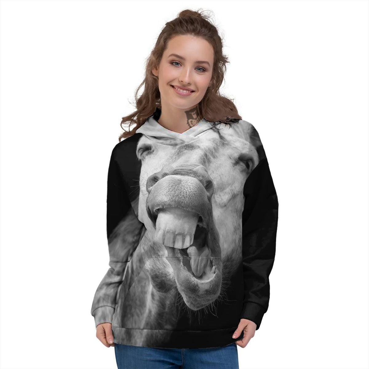 Crazy Donkey White And Black Print Women's Hoodie-grizzshop