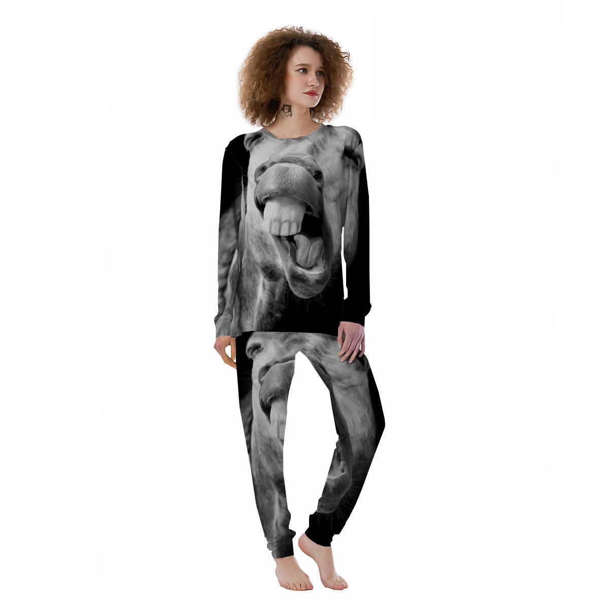 Crazy Donkey White And Black Print Women's Pajamas-grizzshop