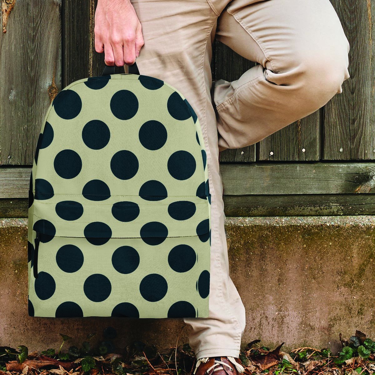 Cream And Black Polka Dot Backpack-grizzshop