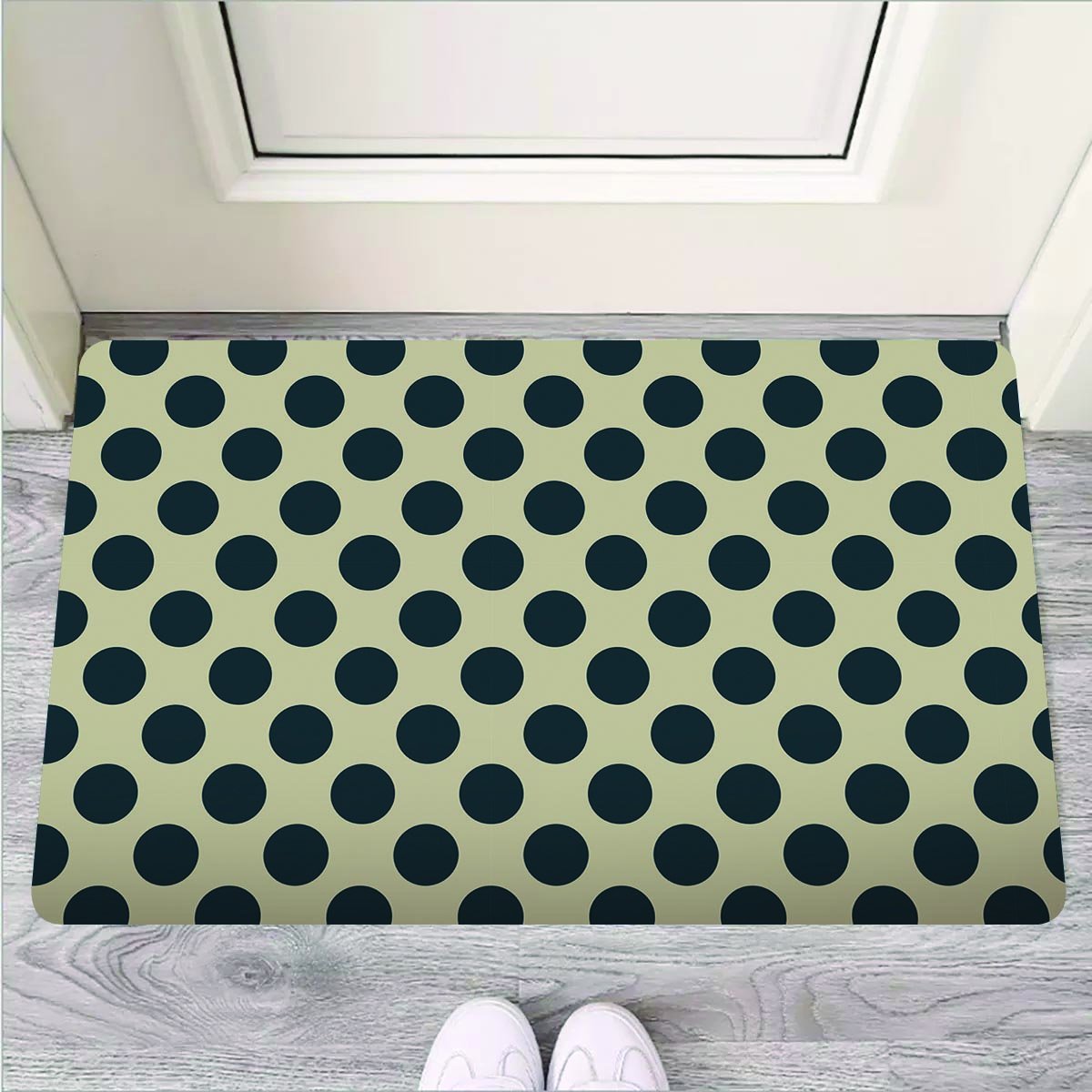 Cream And Black Polka Dot Door Mat-grizzshop