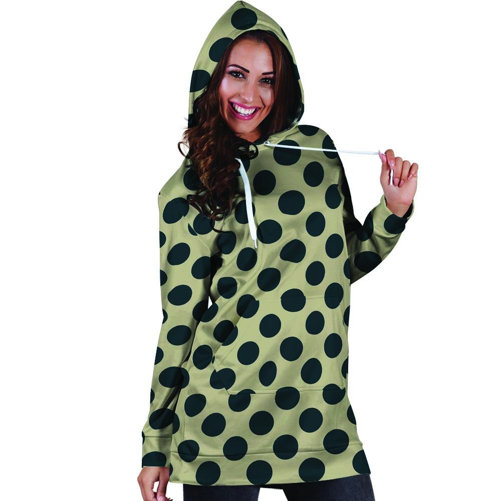 Cream And Black Polka Dot Hoodie Dress-grizzshop