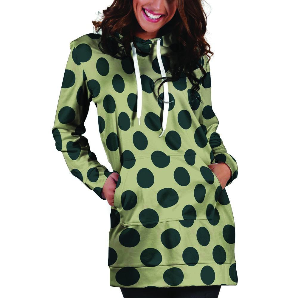 Cream And Black Polka Dot Hoodie Dress-grizzshop