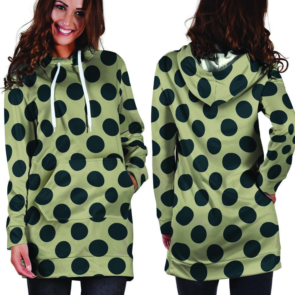 Cream And Black Polka Dot Hoodie Dress-grizzshop