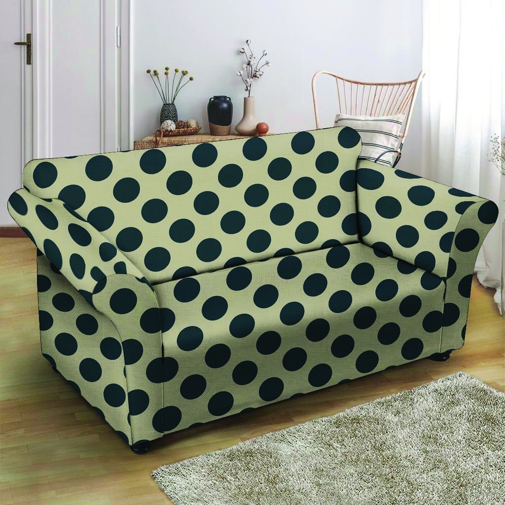 Cream And Black Polka Dot Loveseat Cover-grizzshop