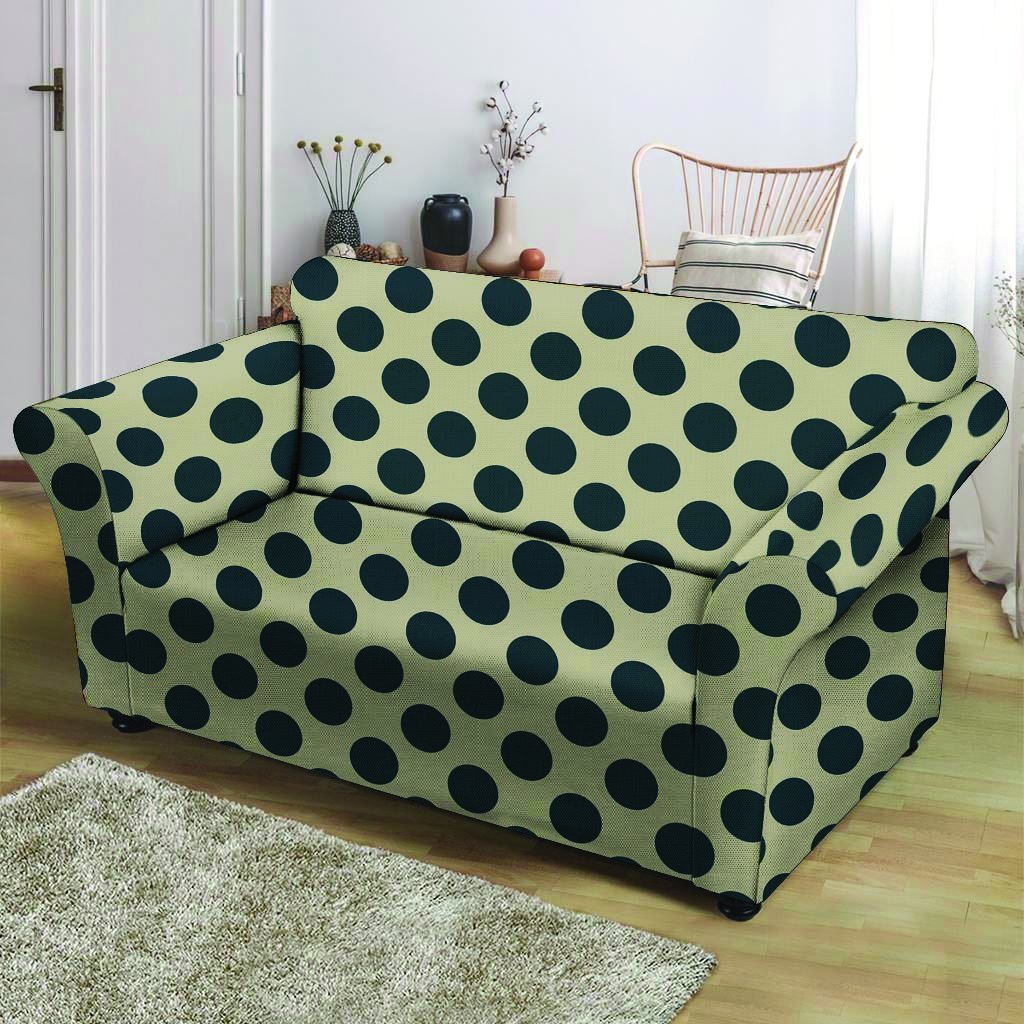 Cream And Black Polka Dot Loveseat Cover-grizzshop