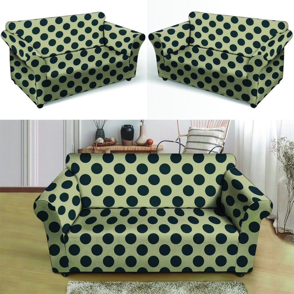 Cream And Black Polka Dot Loveseat Cover-grizzshop