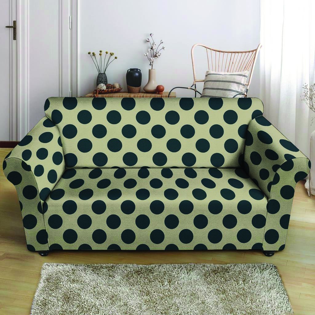 Cream And Black Polka Dot Loveseat Cover-grizzshop