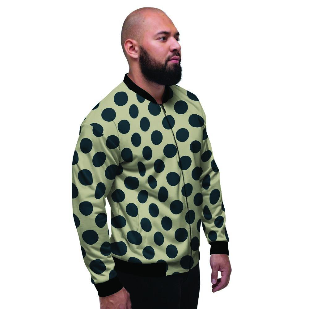 Cream And Black Polka Dot Men's Bomber Jacket-grizzshop