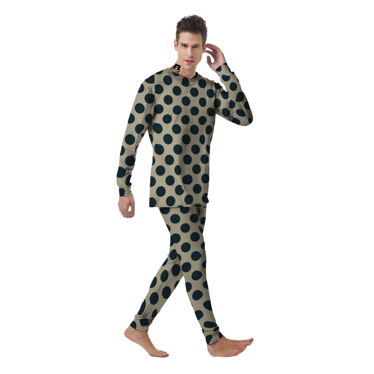 Cream And Black Polka Dot Men's Pajamas-grizzshop